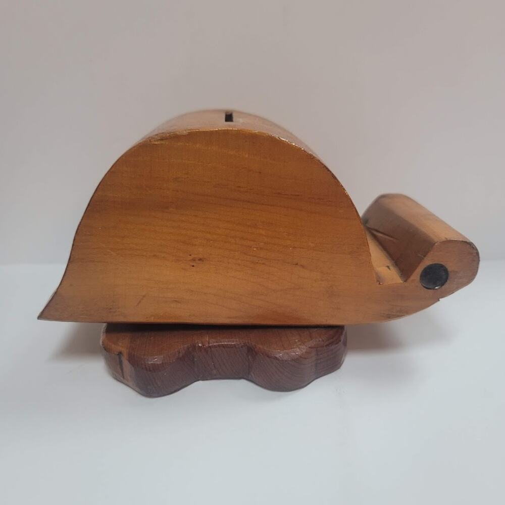 Vintage handmade wood SNAIL bank Piggy 2 pc. pedestal UNIQUE gift